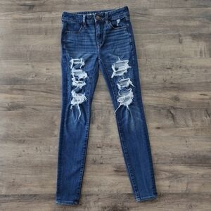 American Eagle Hi Rise Jegging Ripped Distressed Women's 2 Regular